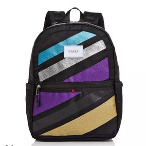 State Bags Kane Glitter Stripe Backpack 14” Black Metallic